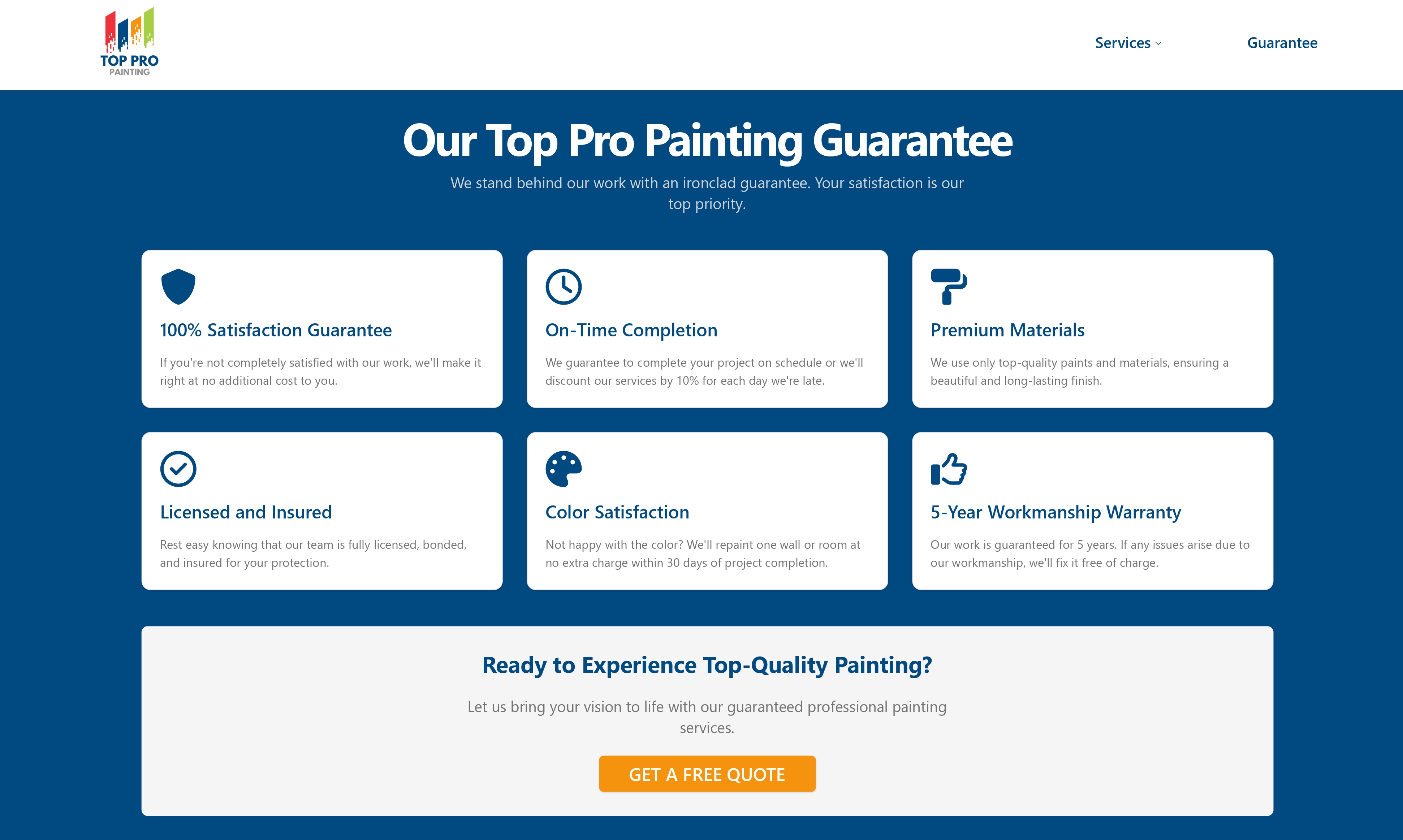 top pro guarantee page